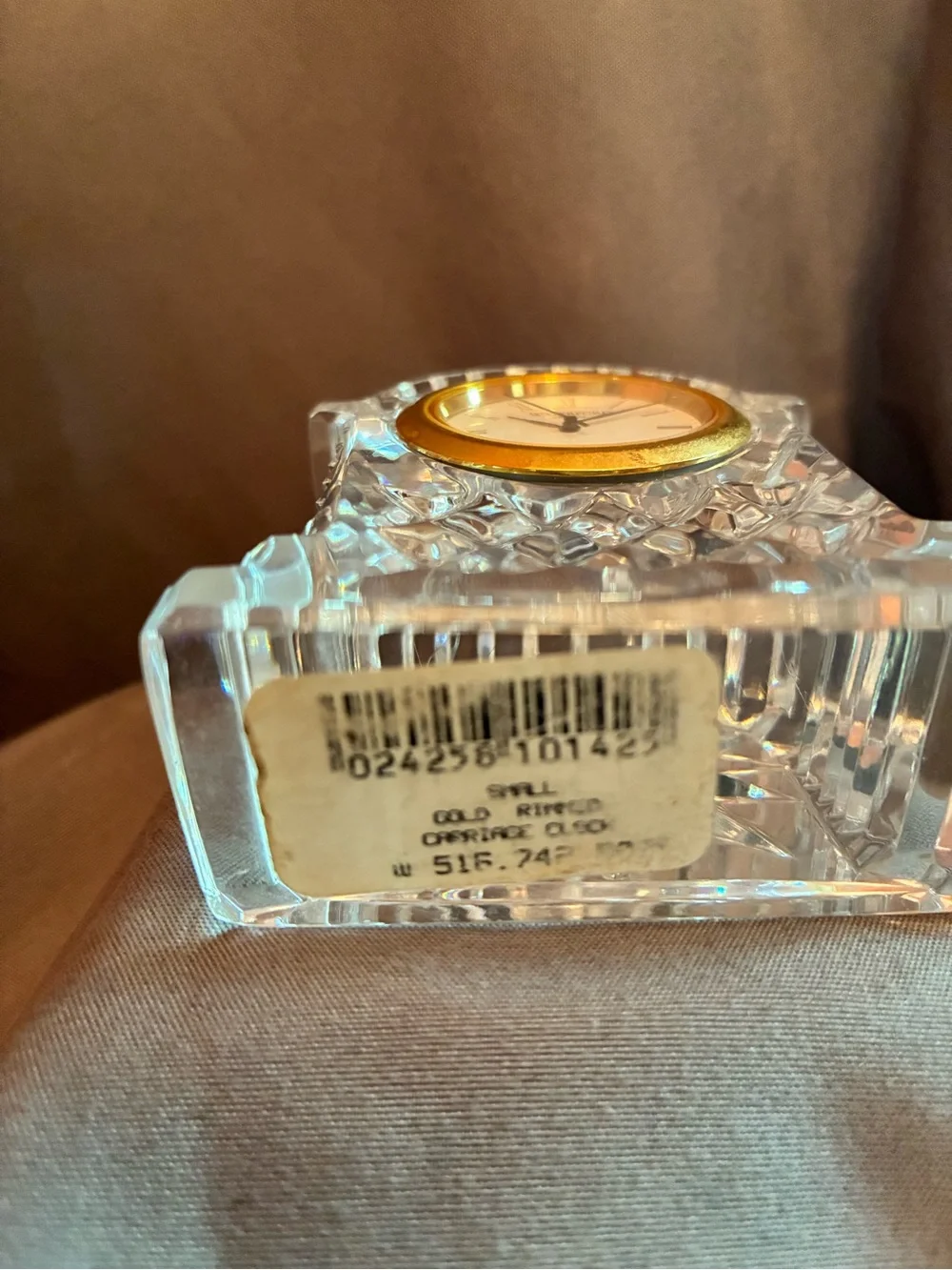 Waterford Crystal 3” Small Gold Ringed Carriage Clock, Needs Battery